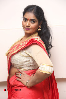 Actress Jayavani Stills in Red Saree at Intlo Deyyam Nakem Bhayam Trailer Launch  0038content is